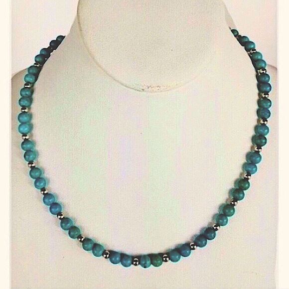 Genuine Turquoise Cabochon Sterling Silver Necklace - Picture 3 of 8